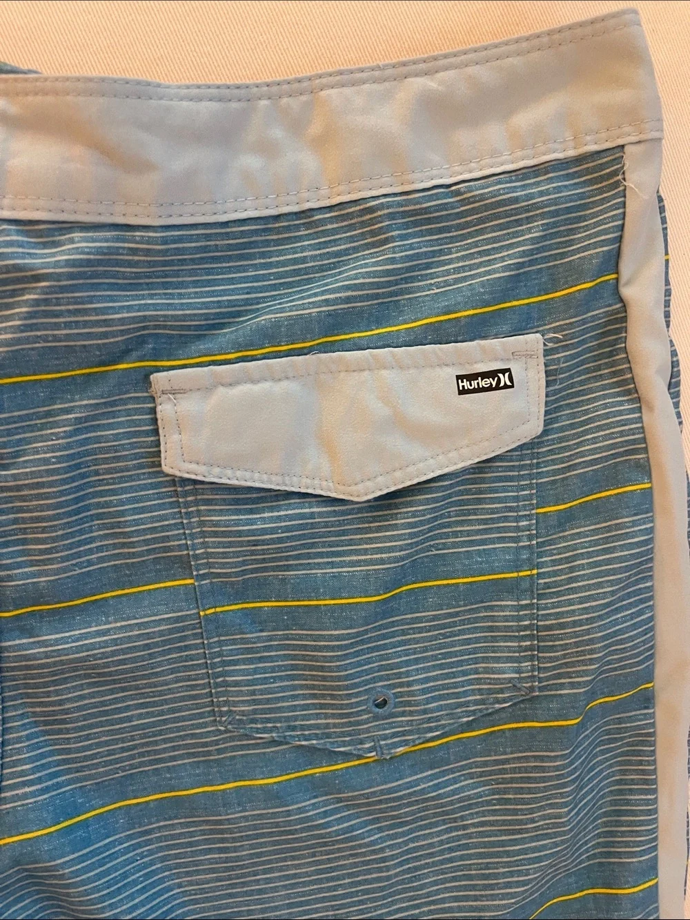 Hurley Blue Board Shorts with Yellow Stripe Accents Size 18/29